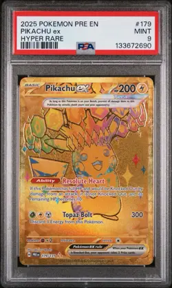 2025 POKEMON PRISMATIC EVOLUTIONS - PRE EN #179/131 PIKACHU EX HYPER RARE PSA 9 - Image 1