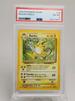 Raichu 1999 Pokemon Base Set Holo Rare Card #14 PSA Grade 6 EX-MT - Image 1
