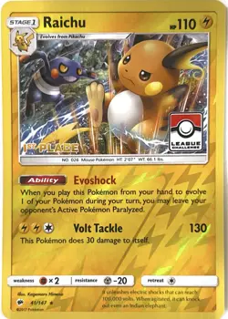 Raichu 41/147 1st Place League Promo Card League Challenge Pokemon - Image 1