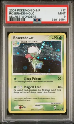 PSA 9 Mint Pokemon 2007 Diamond & Pearl Secret Wonders Holo Roserade 17/132 - Image 1