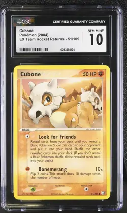 CGC 10 GEM MINT Cubone 2004 EX Team Rocket Returns 51/109 Pokemon Card - Image 1