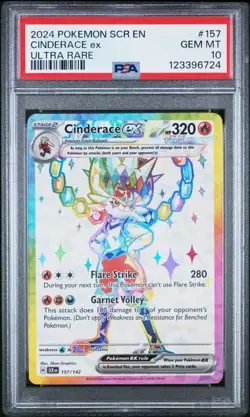 2024 Pokemon SCR EN Cinderace ex PSA 10 GEM ULTRA RARE FULL ART 157/142 - Image 1