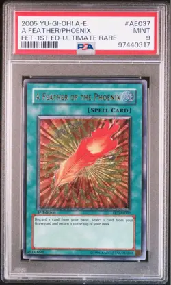 Yu-Gi-Oh PSA9 A Feather of the Phoenix FET-AE037 Ultimate Rare 2005 English - Image 1