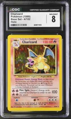 CGC 8 Charizard 1999 Base Set 4/102 Holo Pokemon Card - Image 1