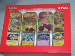 Rare Pokemon 4 Pack Tin Set TCG Scarlet & Violet 151 booster pk + coin, art card - Image 1