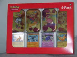 Rare Pokemon 4 Pack Tin Set TCG Scarlet & Violet 151 booster pk + coin, art card - Image 2