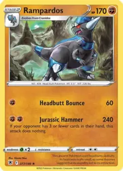 Near Mint - 1 x Pokemon Rampardos - 077/189 - Holo Rare - Reverse Holo Sword & S - Image 1