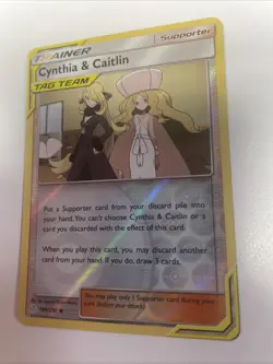 Pokemon Sun & Moon Cosmic Eclipse Cynthia & Caitlin Reverse Holo NM Free Ship - Image 1