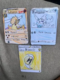 Hand drawn Pokemon cards by child entrepreneur, Rapidash, Vanillish, energy - Image 1