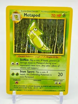 1999 METAPOD 54/102 Pokemon Base Set Card Near Mint NM Never Played WOTC - Image 1