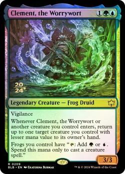 MTG FOIL Clement, the Worrywort Prerelease Bloomburrow - Promo: Date Stamped - Image 1