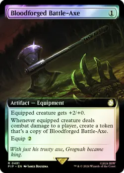 MTG FOIL Bloodforged Battle-Axe Extended Art - Fallout Commander #481 - Image 1