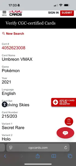Pokemon Umbreon VMAX Evolving Skies Secret Rare Full Alt Art #215 CGC 9.5 ( 10 ) - Image 3