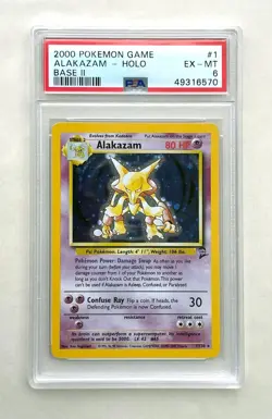 2000 Pokemon Game Alakazam Holo #1 Base Set II EX-MT PSA 6 - Image 3