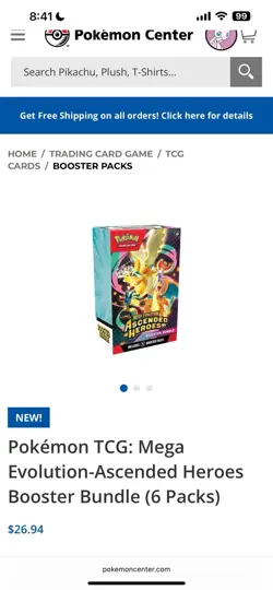 PRESALE? Pokemon TCG Mega Evolution Ascended Heroes Booster Bundle 6 Packs x4 - Image 1