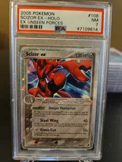 2005 POKEMON EX UNSEEN FORCES #108 SCIZOR EX-HOLO PSA 7 - Image 1