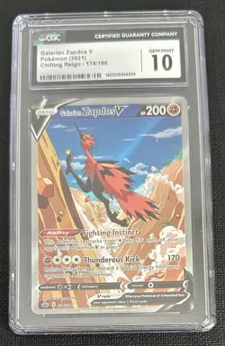 Galarian Zapdos v Alternate Full Art Card 174/198 Chilling Reign CGC 10 Gem Mint - Image 1