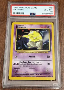 1999 POKEMON GAME BASE SET UNLIMITED 49 DROWZEE PSA 10 GEM MINT - Image 1