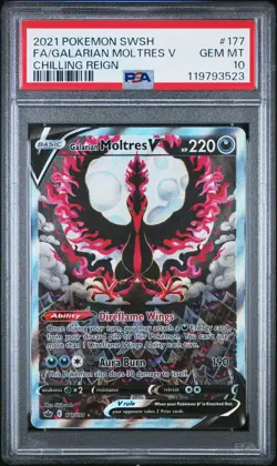 2021 POKEMON SWORD & SHIELD CHILLING REIGN 177 FULL ART GALARIAN MOLTRES PSA 10 - Image 1
