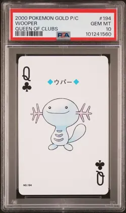 2000 POKEMON GOLD VERSION PLAYING CARDS QUEEN OF CLUBS #194 WOOPER PSA 10 - Image 1