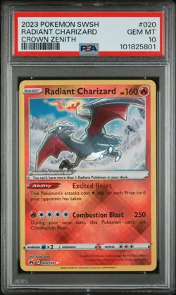 2023 POKEMON SWORD & SHIELD CROWN ZENITH #020 RADIANT CHARIZARD PSA 10 - Image 1
