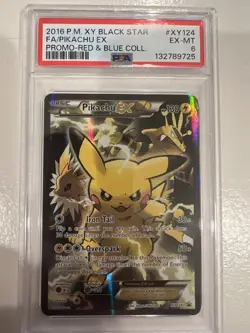 2016 Pokemon XY Black Star Pikachu Ex Promo Red & Blue #XY124 PSA 6 EX-MT - Image 1