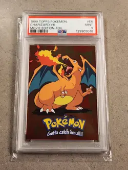 1999 Topps Pokemon 1st Print Blue Label Charizard 6 Movie Edition Foil E6 PSA 9 - Image 1