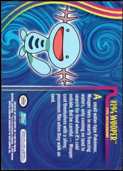 2001 Topps Pokemon Topps Johto Series 1 Non Holo Foil #194 Wooper - Image 2