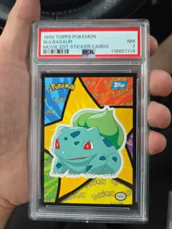 1999 Pokemon Topps Movie Edition Sticker Card Bulbasaur Blue Logo PSA 5 EX! - Image 1