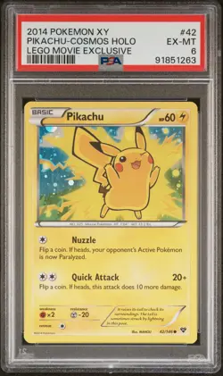 2014 POKEMON XY LEGO MOVIE EXCLUSIVE #42 PIKACHU-COSMOS HOLO PSA 6 - Image 1