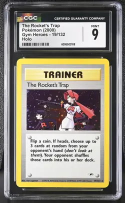 CGC 9 The Rocket's Trap 19/132 Holo Gym Heroes Pokemon Card - Image 1