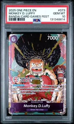 2025 ONE PIECE OP07-073 BANDAI CARD GAMES FEST 25-26 MONKEY D LUFFY PROMO PSA 10 - Image 1