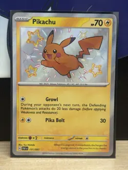 Pokemon Pikachu TCG Holo Shiny Rare Card Paldean Fates 131/091 - Image 1