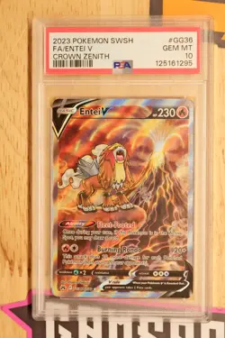 2023 POKEMON SWORD & SHIELD CROWN ZENITH #GG36 FULL ART ENTEI V PSA 10 GEM MINT - Image 1