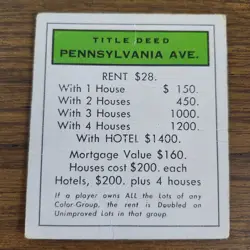 Replacement Pennsylvania Title Deed Card Regular Basic Monopoly b - Image 1