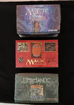 Empty MTG Homelands, Alliances & Fallen Empires Booster Boxes and pack wrappers - Image 1