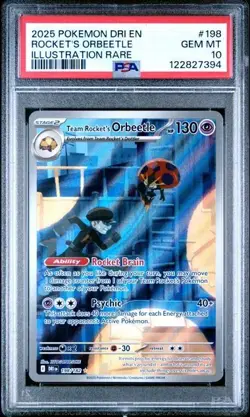 2025 POKEMON DESTINED RIVALS #198 ROCKET'S ORBEETLE ILLUSTRATION RARE PSA 10 GEM - Image 1