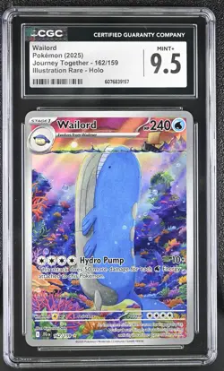 WAILORD 162/159 HOLO 2025 POKEMON JOURNEY TOGETHER CGC 9.5 MINT+ W/ STAND - Image 1
