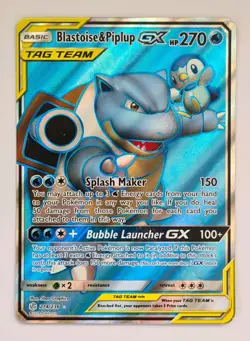 Pokemon TCG Blastoise & Piplup GX Card 214/236 - Tag Team SM Cosmic Eclipse Set - Image 1