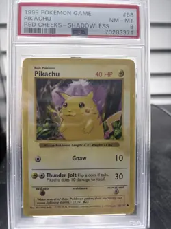 RARE** 1999 Pokemon TCG Game Pikachu Red Cheeks Shadowless #58 PSA 8 - Image 1