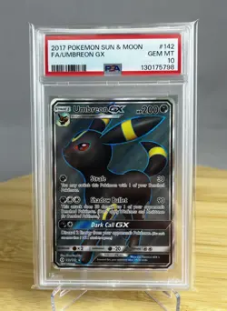 Umbreon GX 142/149 PSA 10 Sun & Moon 2017 Full Art Holo Pokemon - Image 1