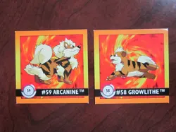 ARCANINE 59 GROWLITHE 58 POKEMON ARTBOX 2 STICKER LOT 1999 NM - Image 1