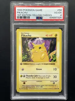 PSA 4 1999 1st Edition Shadowless Base Set Pikachu 58/102 Yellow Cheeks Pokemon - Image 1
