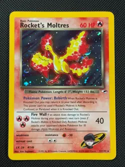 Rocket's Moltres 12/132 HOLO Pokemon Card WOTC Gym Heroes Holo Rare - Image 1