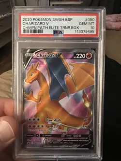 Pokemon Charizard V SWSH050 PSA 10 Gem Mint Champions Path ETB - Image 1