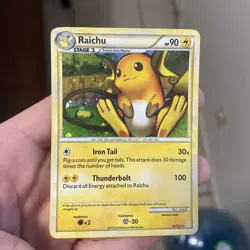 Pokemon TCG Raichu HeartGold SoulSilver Holo Card 10/123 Rare *SWIRL* IR - Image 2