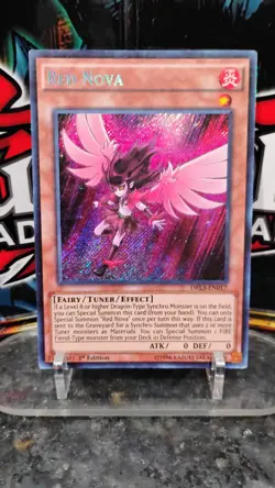 RED NOVA 1st Edition YU-GI-OH Foil Holo Trading Card DRL3-EN017 HP - Image 1