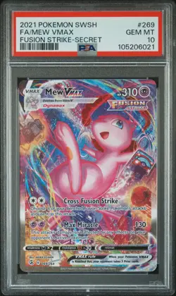 2021 Pokemon Sword & Shield Fusion Strike Full Art/Mew Vmax Secret 269 psa 10 - Image 1