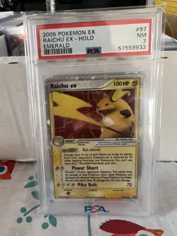 2005 POKEMON EX EMERALD #97 RAICHU EX-HOLO PSA 7 - Image 1