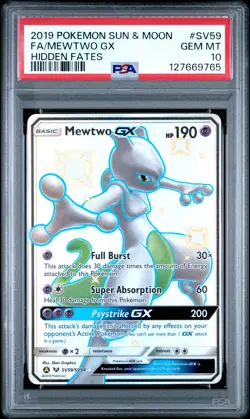 2019 POKEMON SUN & MOON HIDDEN FATES #SV59 FULL ART/MEWTWO GX PSA 10 - Image 1